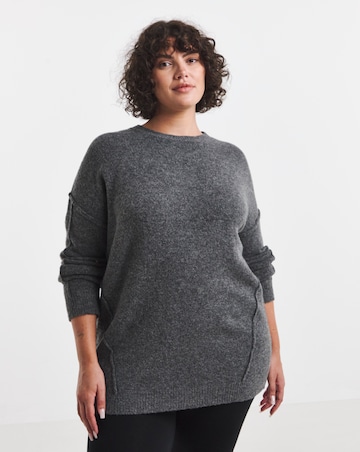 Crew Neck Exposed Seam Longline Jumper