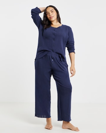 Pretty Secrets Cotton Pointelle Rib Pyjama Set Navy