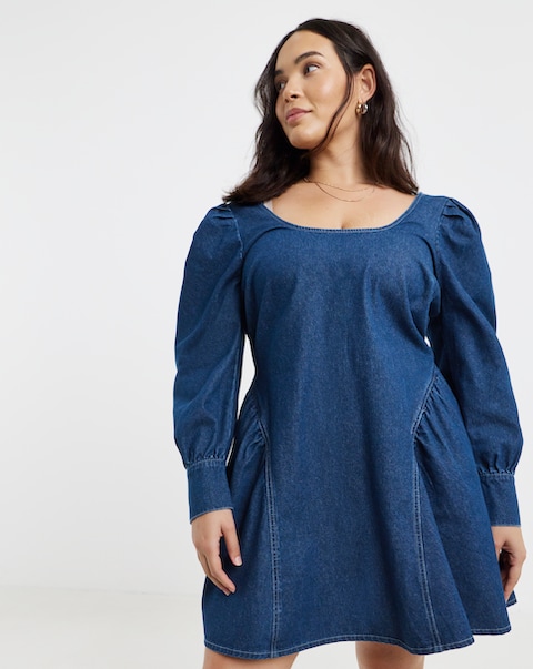 Mid Blue Long Sleeve Mini Dress