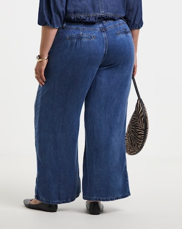 Simply Be Mid Blue Draped Lyocell Denim Wide Leg Jeans