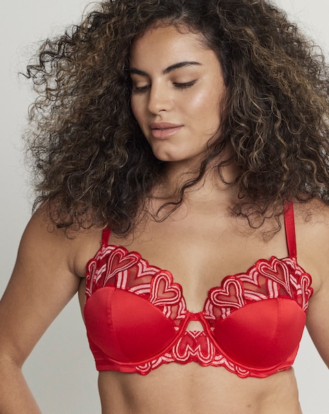 Figleaves Curve Siren Red Heart and Satin 1/2 Bra