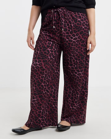 Simply Be Burgundy Leopard Textured Waffle Wide Leg Trouser