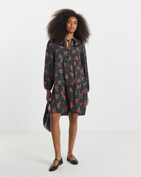 Ditsy Print Lace Trim Collar Smock Dress