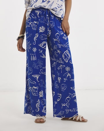 Shell Print Wide Leg Crinkle Trouser