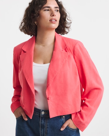 Coral Cropped Linen Look Blazer