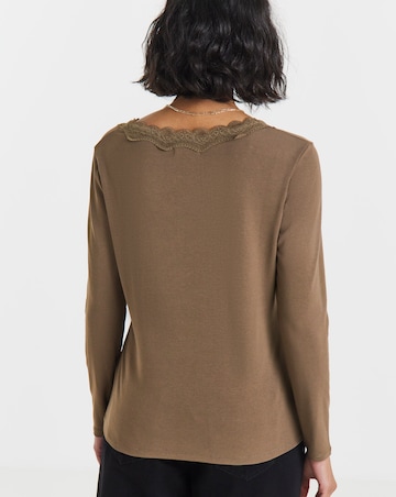 Simply Be Chocolate Cosy Lace V Neck Long Sleeve Top
