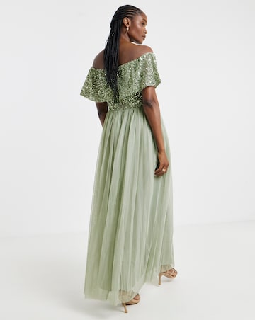 Maya Bardot Sequin Embellishment Tulle Maxi Dress