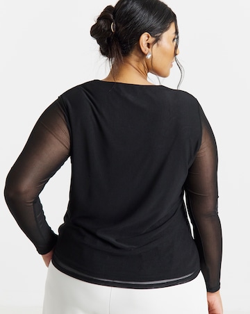 Simply Be Black Mesh Square Neck Long Sleeve Top