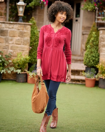 Joe Browns Ribbed Button Through Tunic Top With Embroidery Detail