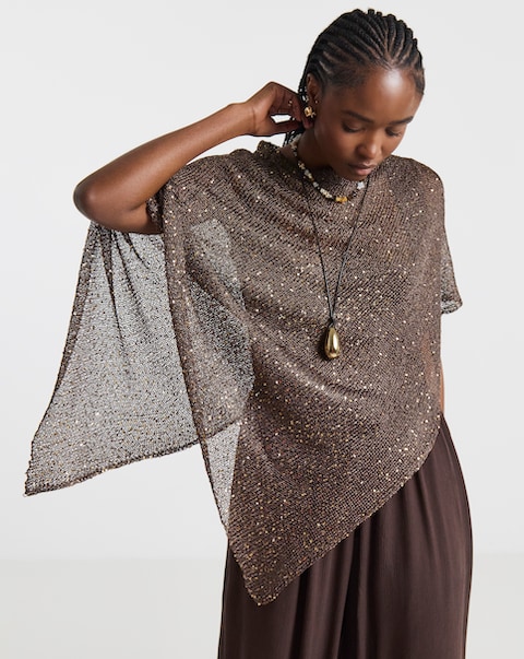 Chocolate Sequin Knitted Slouchy Poncho