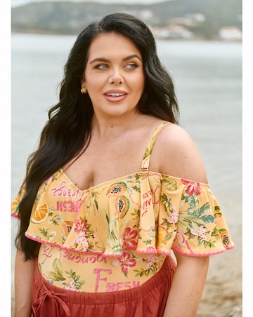 Figleaves Fruit Print Bardot Tummy Control Swimsuit