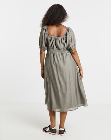 Simply Be Sage Shirred Milkmaid Midi Dress