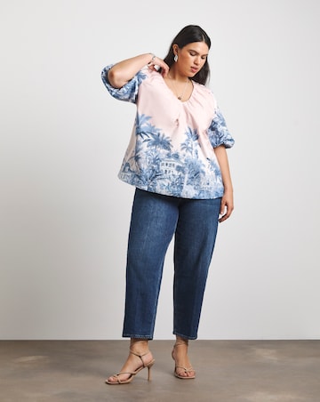 Joanna Hope Cotton Volume Printed Blouse