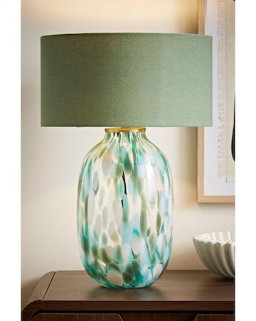 ValueLights Belinda Green Confetti Glass Table Lamp