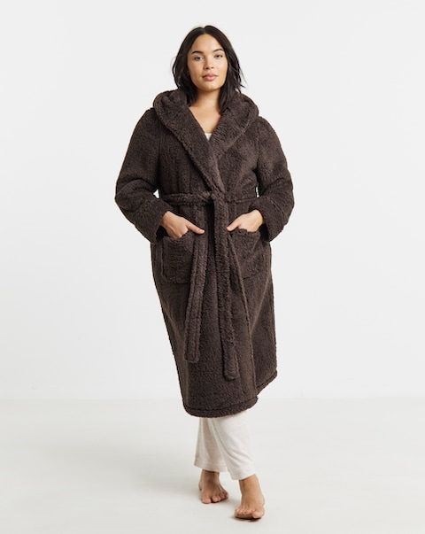 Pretty Secrets Teddy Hooded Dressing Gown Chocolate