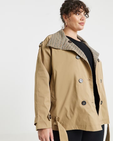 Simply Be Short Check Lined Trench Coat