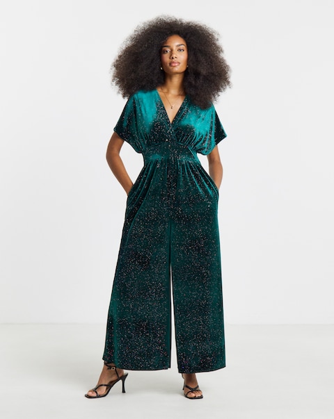 Twisted Wunder Glitter Velvet Wide Leg Jumpsuit