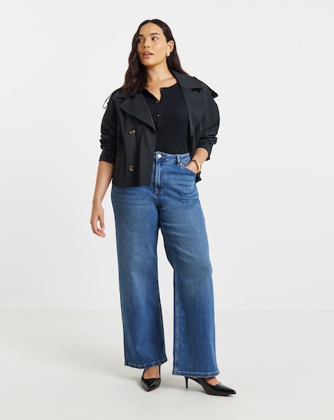 Simply Be 99 1 Mid Blue Comfort Stretch Slouchy Wide Leg Jeans