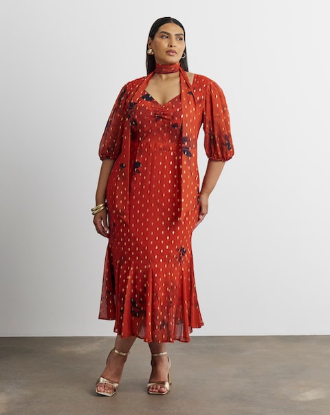 Joanna Hope Metallic Dobby Printed Maxi Dress