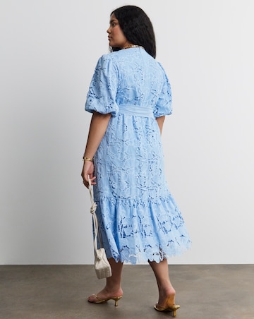 Joanna Hope Blouson Sleeve Belted Lace Dress