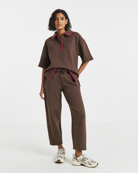 Simply Be Chocolate Whipstitch Barrel Leg Jogger