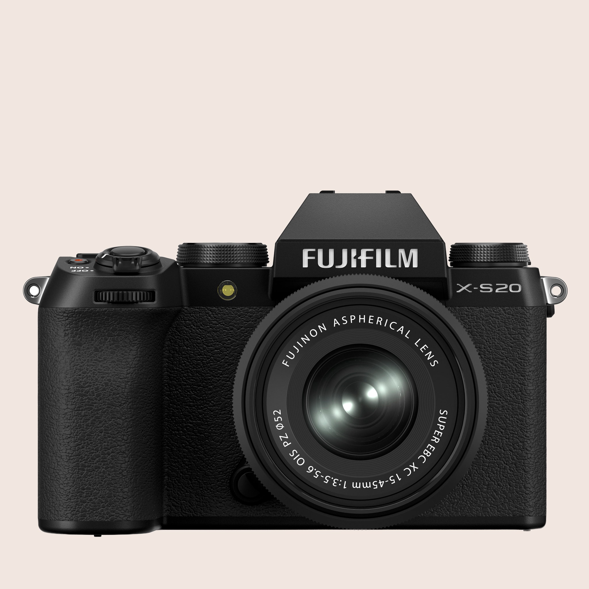 camera black on peach background