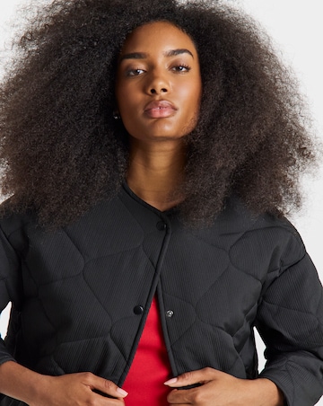 Simply Be Black Textured Quilted Round Collar Jacket