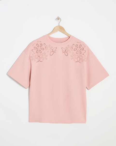 Simply Be Blush Luxe Heavyweight Cotton Cut Work T-Shirt
