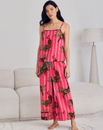 Chelsea Peers Organic Cotton Cheesecloth Cami Pyjama Set Tiger Stripe Print