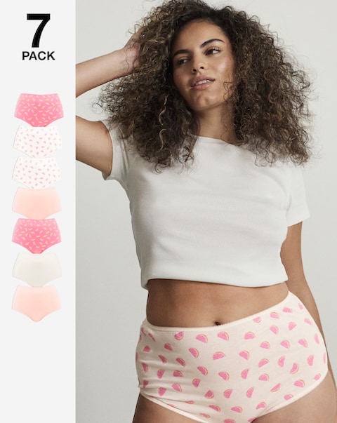 Pretty Secrets (7 Pack) Cotton Full Fit Brief Knickers Fruit Print