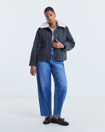 Grey Fur Collar Short Jacket