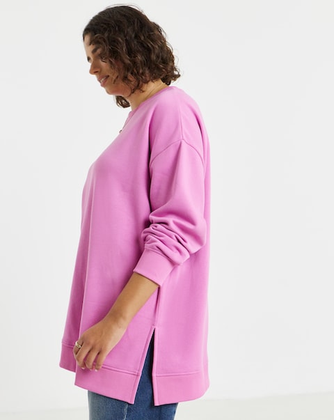 Simply Be Bright Pink Side Split Sweatshirt Tunic