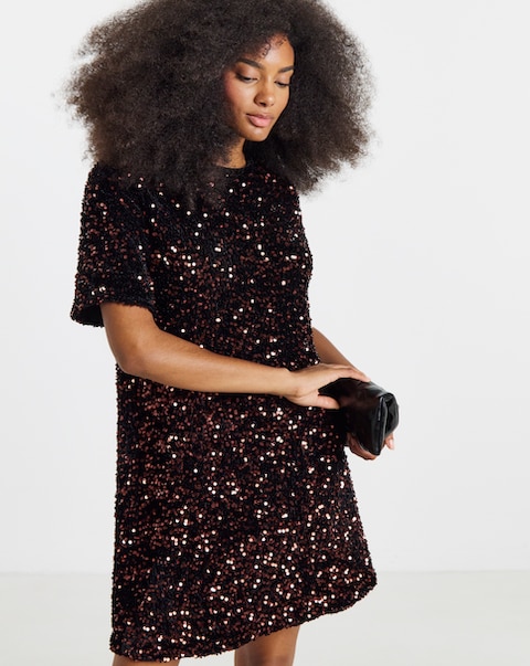 Twisted Wunder Velvet Sequin T-Shirt Mini Dress