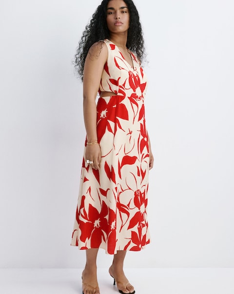 Mango Floral Print Cut-Out Dress