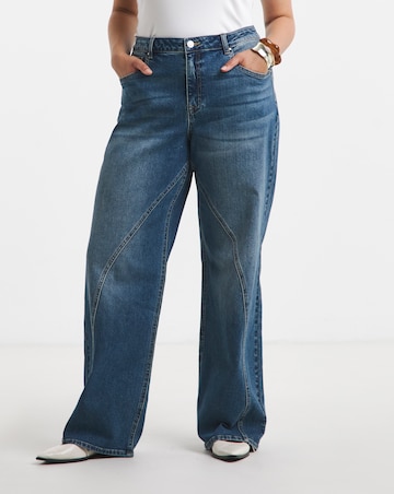 Mid Blue Seamed Wide Leg Jeans