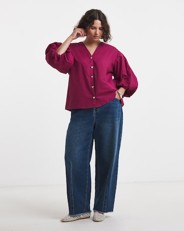 Simply Be Berry Heart Button Through Blouse