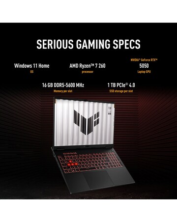 ASUS TUF Gaming Laptop - 16in NVIDIA GeForce RTX 5050 AMD Ryzen 7 16GB 1TB SSD