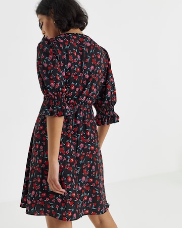 Simply Be Black Floral Shirred Sleeve Tea Dress