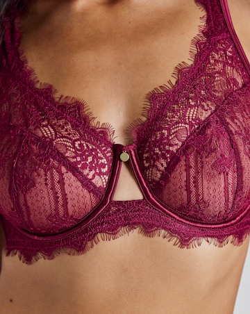 Pretty Secrets Eyelash Lace Underwired Full Cup Bra Burgundy