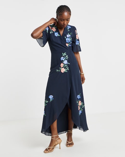 Hope & Ivy Agatha Embellished Maxi Wrap Dress
