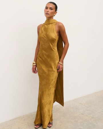 Pretty Lavish Lethe Drape Scarf Satin Jacquard Dress