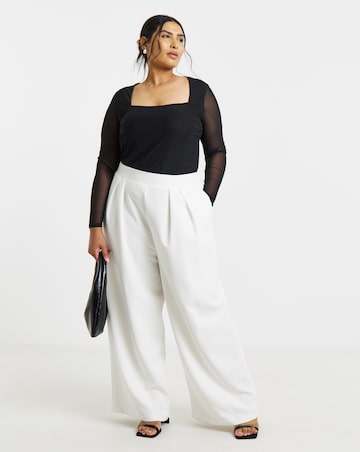 Simply Be Black Mesh Square Neck Long Sleeve Top