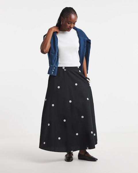 Simply Be Black Embroidered Midaxi Skirt
