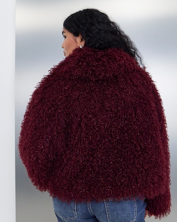 Simply Be Burgundy Zip Front Short Faux Fur Coat