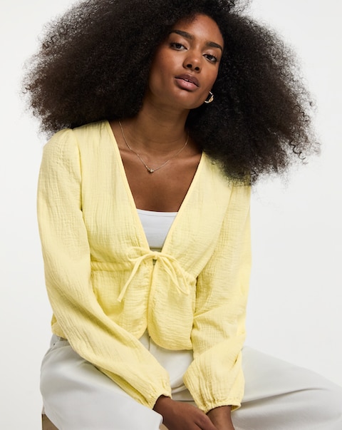 Pieces Sastina V-Neck Woven Tie Top