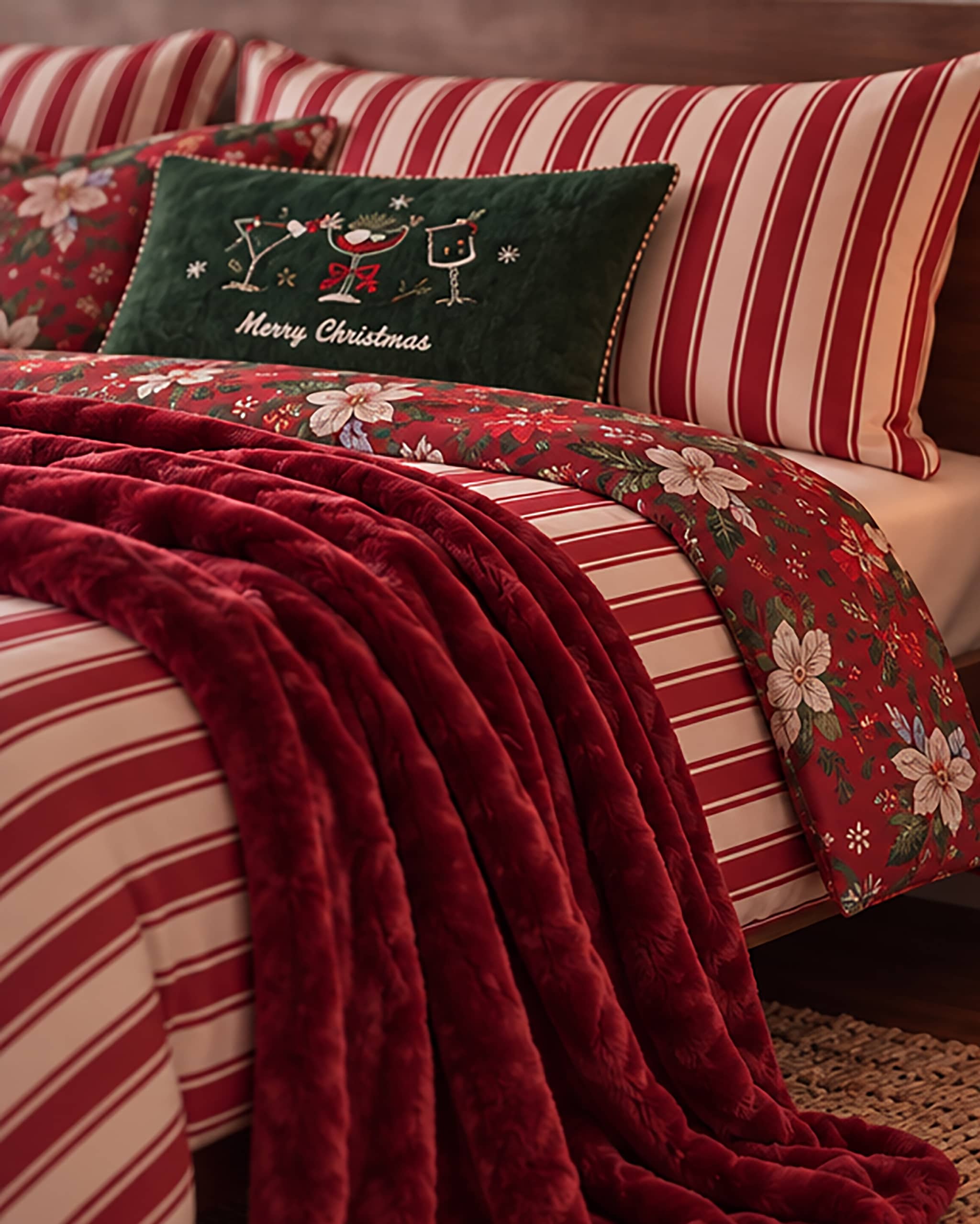 Christmas themed bedding and cushion