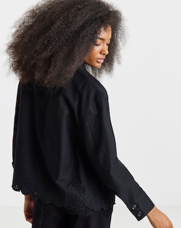 Simply Be Black Broderie Hem Utility Cropped Jacket