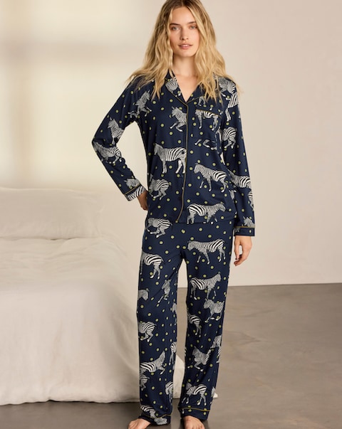 Chelsea Peers Classic Long Sleeve Button Up Zebra Pyjama Set