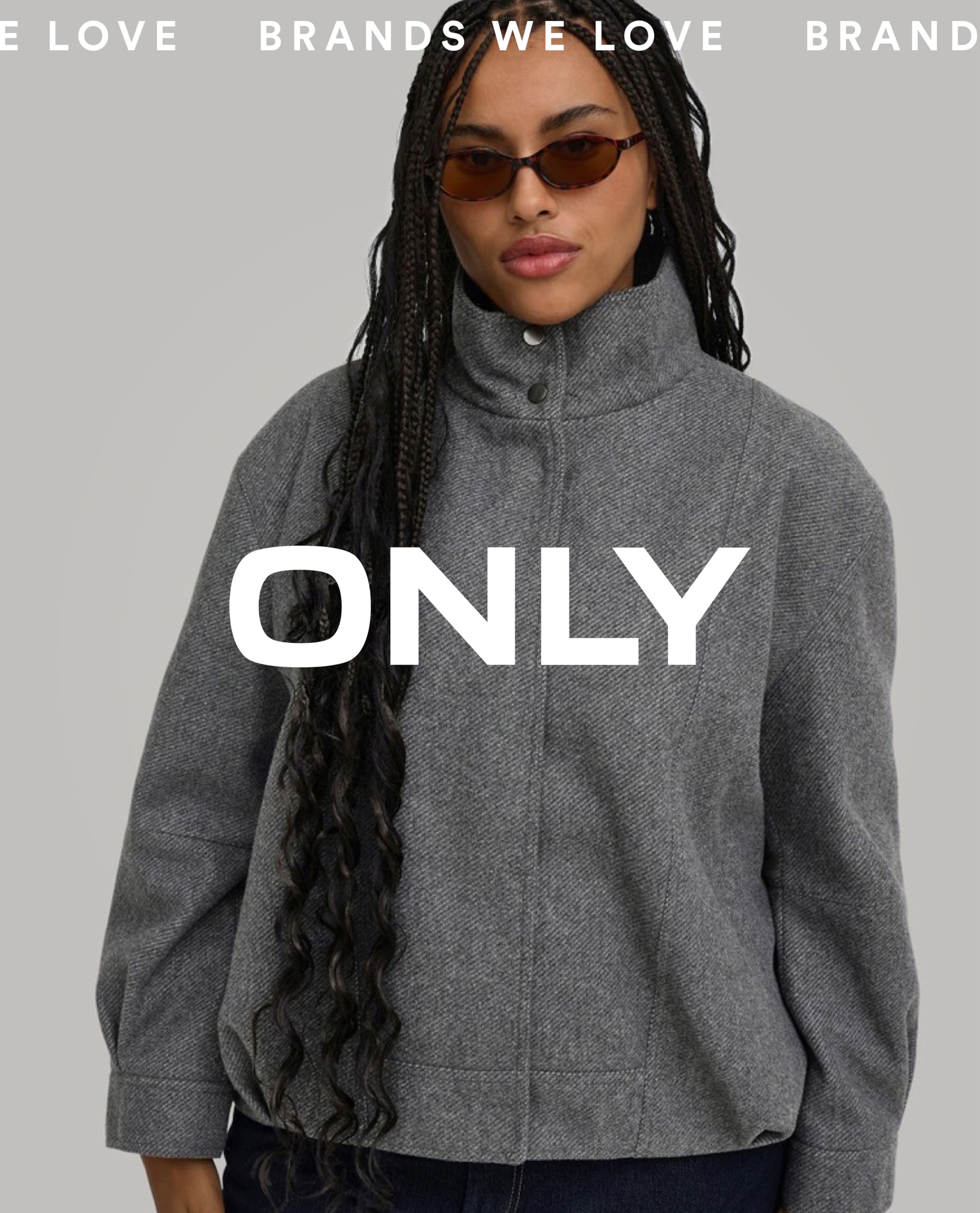 Model wears grey jacket from ONLY