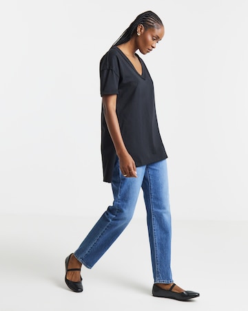 Black Oversized Exposed Seam Pure Cotton V Neck T-Shirt